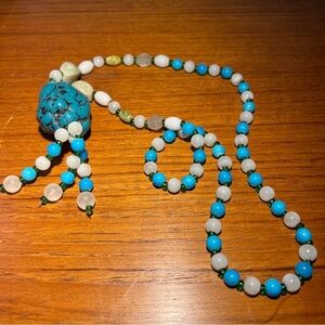 Chunky synthetic Turquoise Beaded Necklace With Huge Raw Turquoise